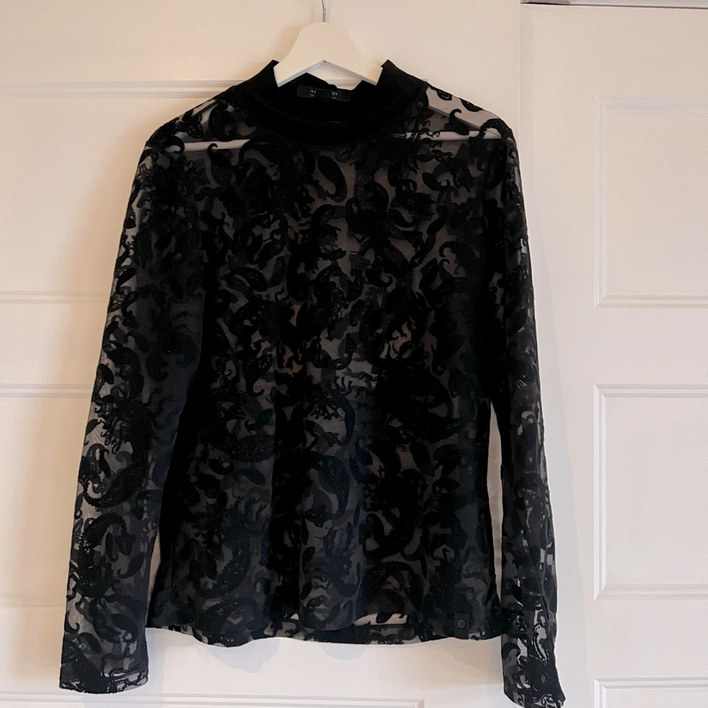All Saints mesh Scorpion long sleeve top with mock neck